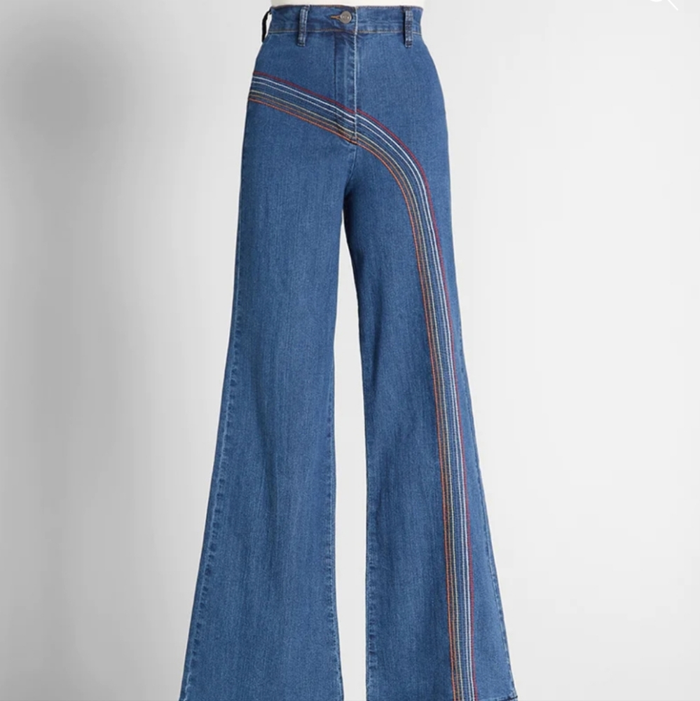 Modcloth High Rise Wide Leg Rainbow With Me Jeans 10R